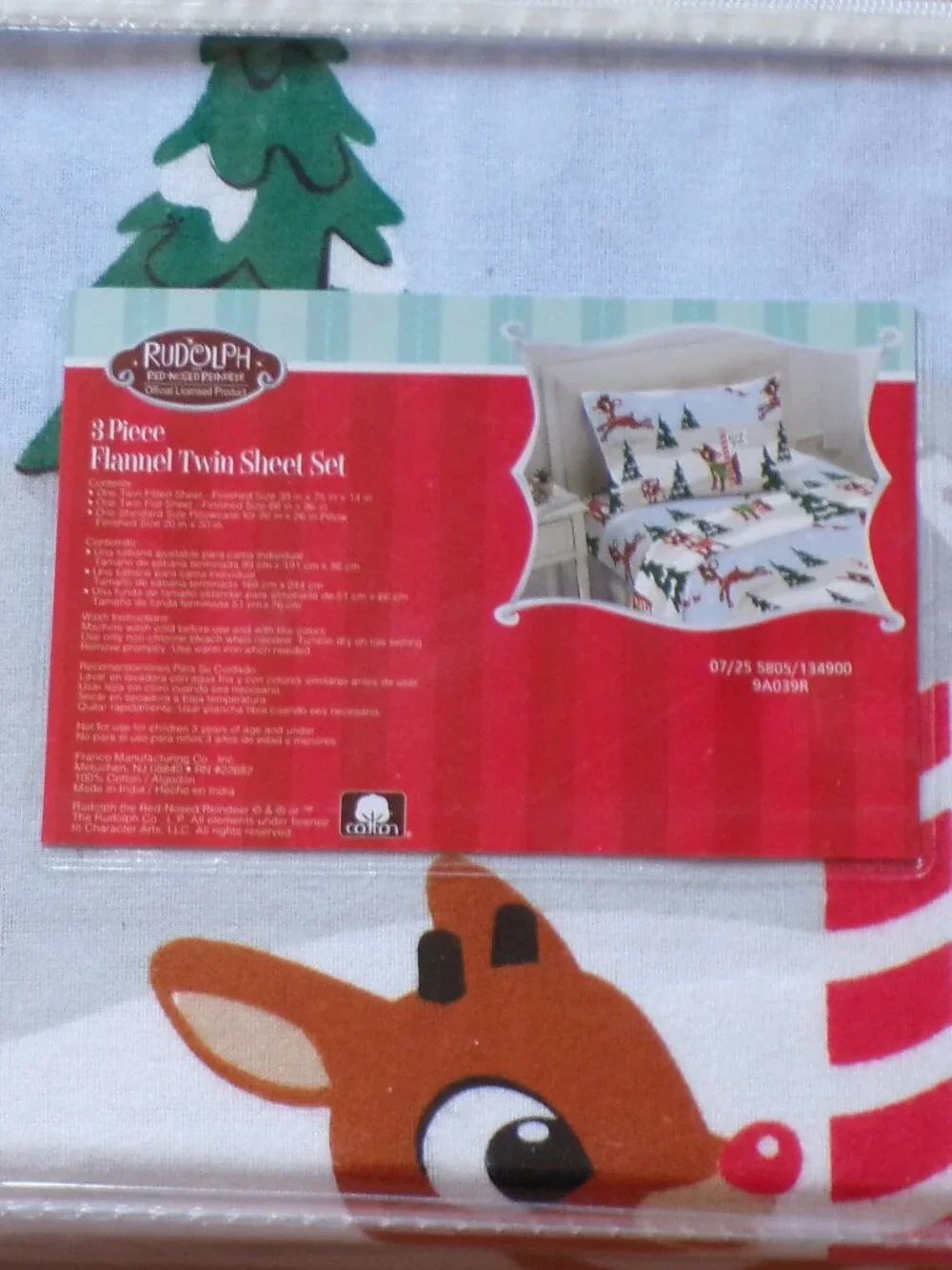 RUDOLPH THE RED NOSED REINDEER CHRISTMAS FLANNEL SHEETS 3 PIECE SET TWIN SIZE